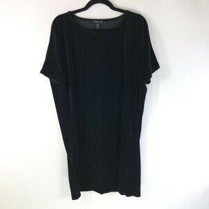 Eileen Fisher Shift T Shirt Dress Oversized Stretch Velvet Short Sleeve Black S
